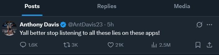 星空体育官网入口-浓眉发文驳斥Shams报道：你们最好别听信这些谣言！